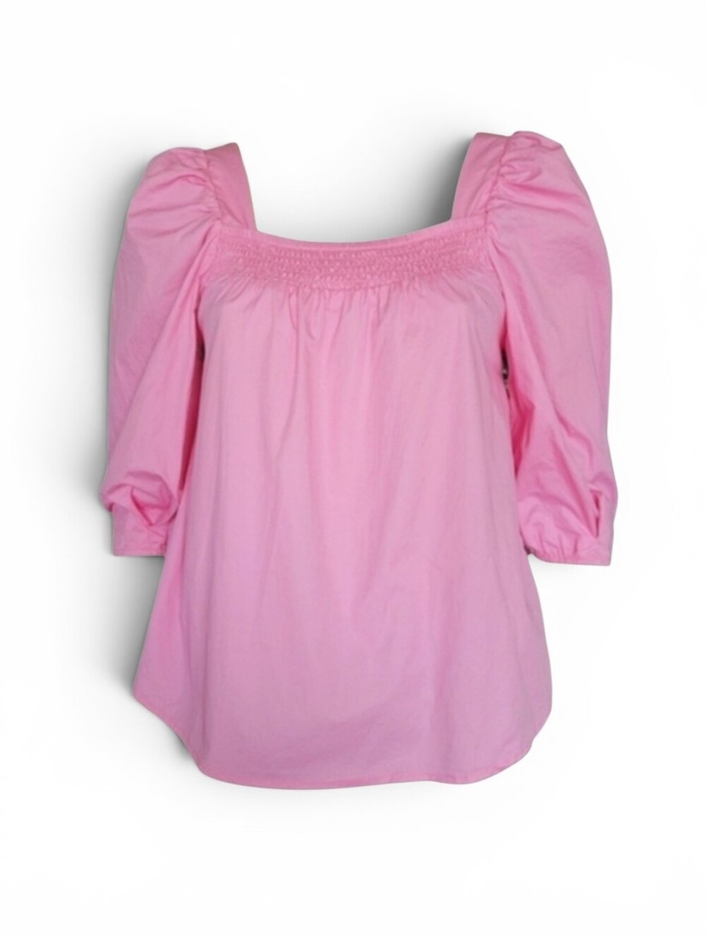 Smocked Cotton Peasant Blouse With Puff Sleeves Pink Small Cottagecore